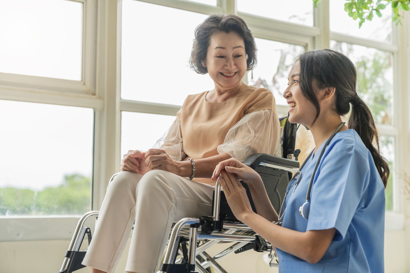 Caregiver sharing a warm moment with a client